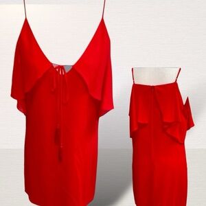 Naked Zebra Red Chiffon Spaghetti Strap Ruffle Shift Mini Dress Sexy Coquette